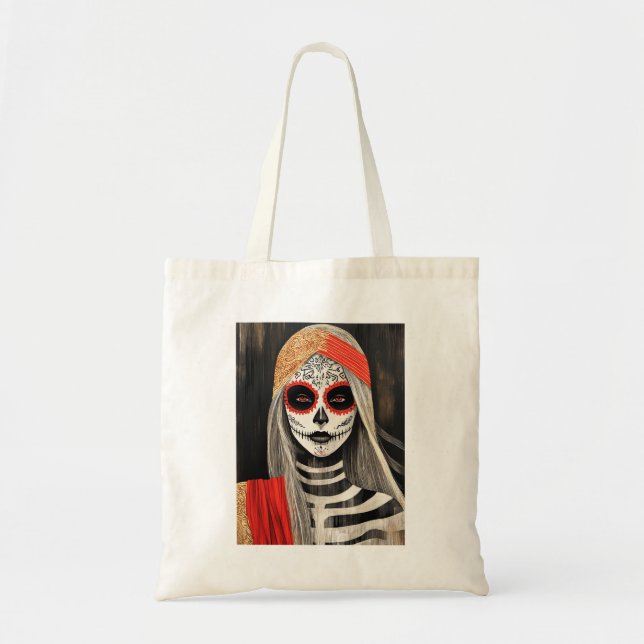 Bolsa de tocador estilizada de La Catrina en rojo, (Frente)