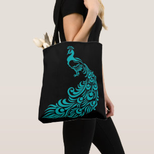 Bolsa de tocador negra de la silueta de pavo real 