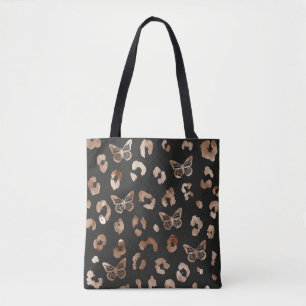 Bolsa de tocador negro de leopardo de mariposa
