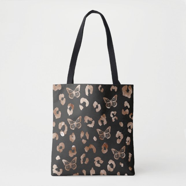 Bolsa de tocador negro de leopardo de mariposa (Anverso)
