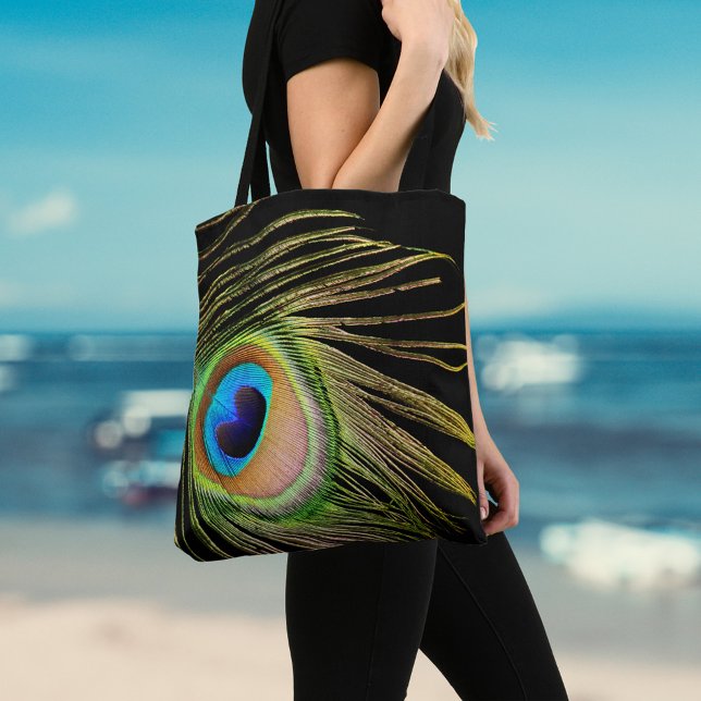 Bolsa de tocador negro de plumas de pavo real (Subido por el creador)