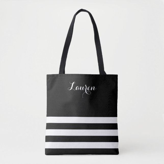 Bolsa de tocador rayada blanca y negra de moda (Anverso)