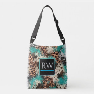 Bolsa de tocador turquesa de piel de vaca Leopard