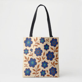 Bolsa de toques con motivos florales beige y azul