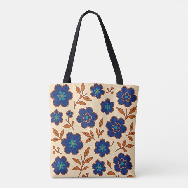 Bolsa de toques con motivos florales beige y azul (Reverso)
