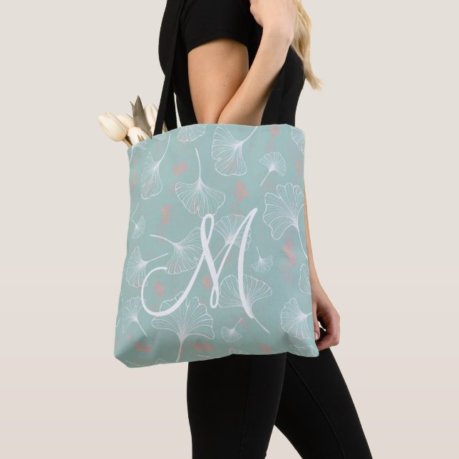 Bolsa De Toques De Ginkgo Blanco Y Turquesa (Detalle)