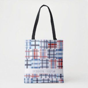 Bolsa de toques roja, blanca y azul con texto