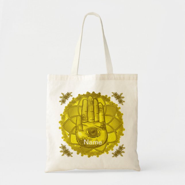 Bolsa de tosco de Hamsa Hand Yellow Lotus (Frente)