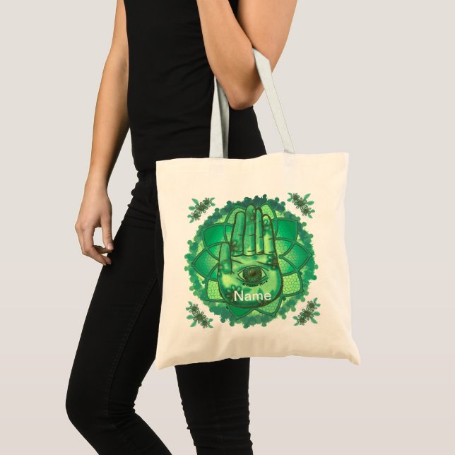 Bolsa de tosco Hamsa Hand Green Lotus (Anverso (producto))