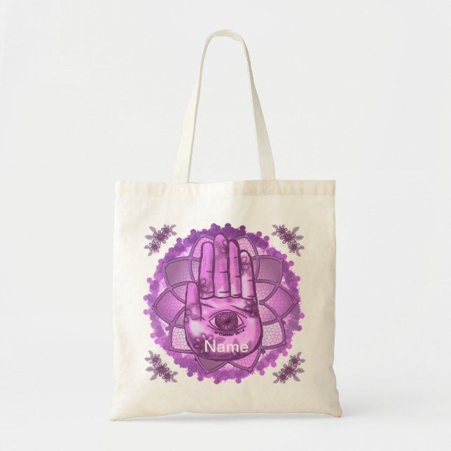 Bolsa de tosco Hamsa Hand Pink Lotus (Frente)