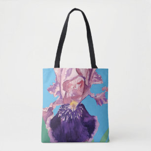 Bolsa De Tosta Floral Flor Púrpura Iris Acuarela