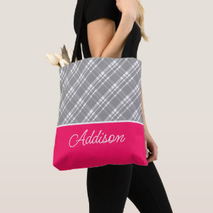 Bolsa De Tosta Gris Big Plaid Y De Banda Rosa