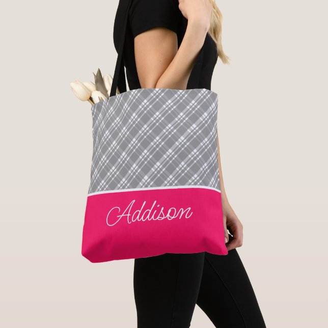 Bolsa De Tosta Gris Plaid And Pink Stripe (Detalle)