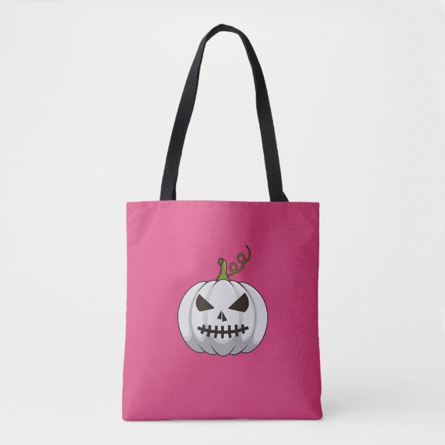 Bolsa De Tosta Rosa Halloween Con Calabaza Blanca (Anverso)
