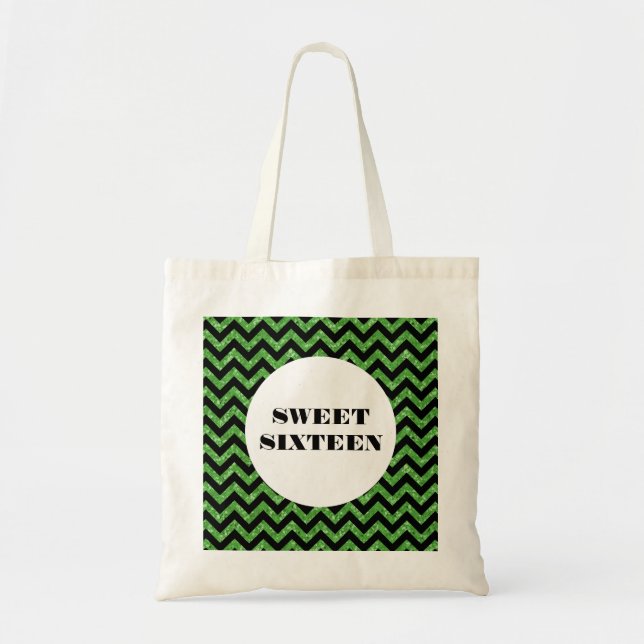 Bolsa de Tote 16 de Green Chevron Purpurina (Frente)