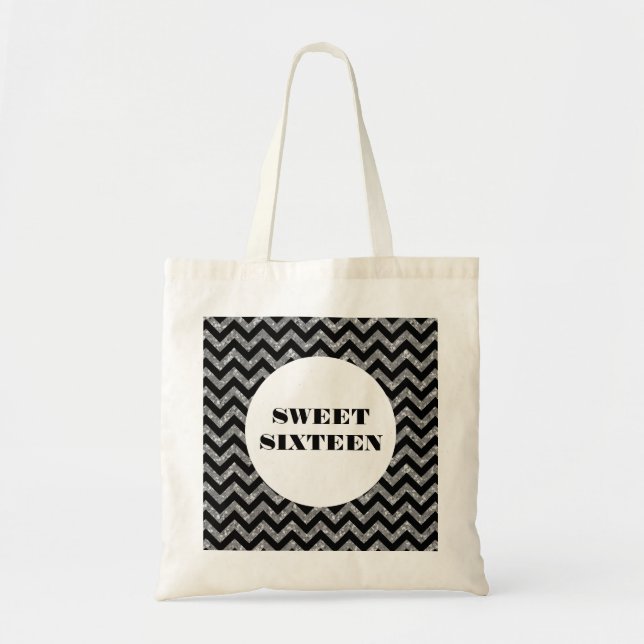 Bolsa de Tote 16 Purpurina Chevron Plata (Frente)