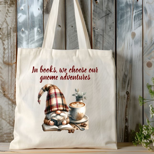 Bolsa De Tote Adorable De Dos Tonos De Agua Gnome  (In books, we choose out gnome adventures tote bag)