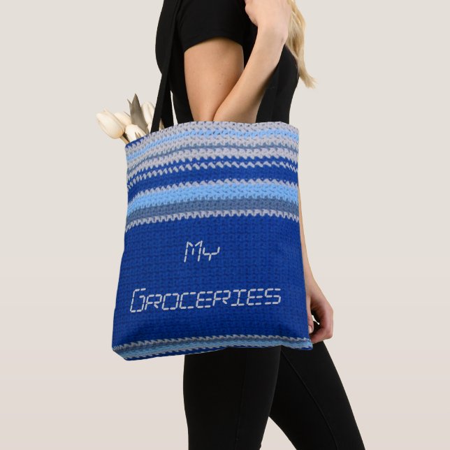 Bolsa de Tote (ao) - Bandas de yarn en azul (Detalle)