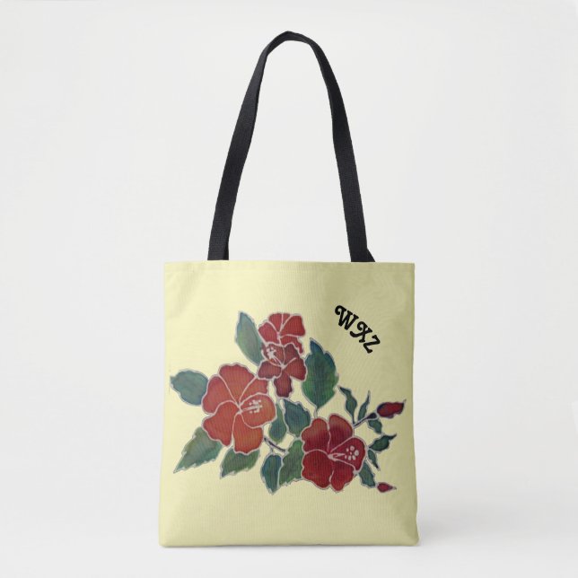 Bolsa de Tote (ao) - Flores e iniciales de Hibiscu (Anverso)
