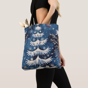 Bolsa de Tote azul blanca de vacaciones en árbol d