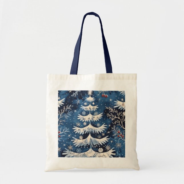 Bolsa de Tote azul blanca de vacaciones en árbol d (Frente)
