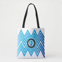 Bolsa De Tote Azul De Hielo Monogramada Chevron