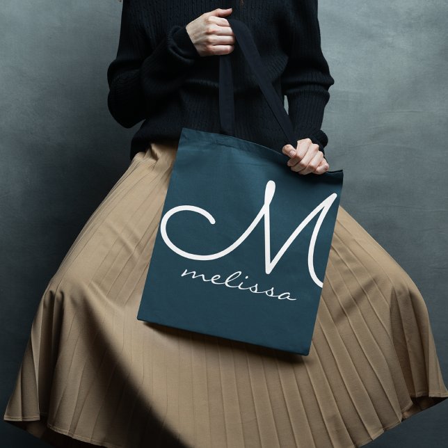 Bolsa De Tote Azul Oscuro Gris Con Su Nombre (Subido por el creador)