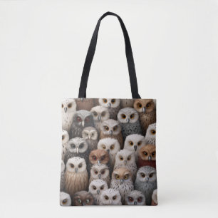Bolsa de tote collage de búho en marrones, negros