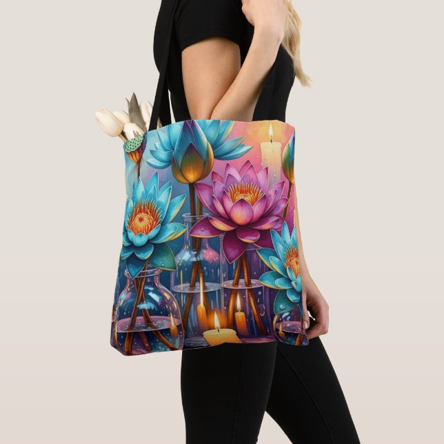 Bolsa de tote con acuarela de Lotus en flor - Arti (Detalle)