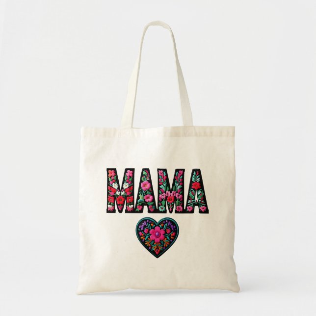 Bolsa de Tote con bordado Floral MAMA (Frente)