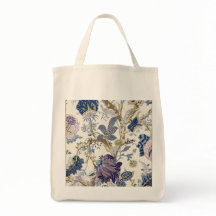 Bolsa De Tote Con Decoración Azul Floral Blanco