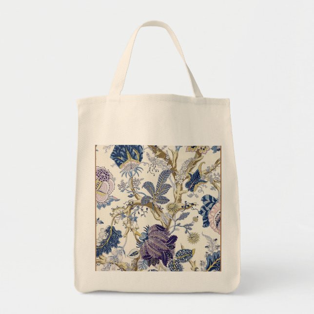 Bolsa De Tote Con Decoración Azul Floral Blanco (Frente)