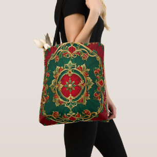 Bolsa de Tote con decoración de color verde rojo