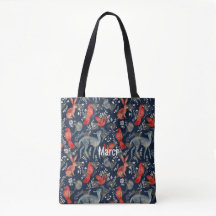 Bolsa de Tote con diseño de arte popular en azul o
