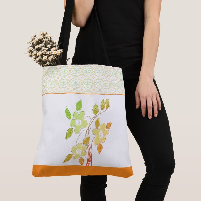 Bolsa de Tote con estampado verde y naranja (Detalle)