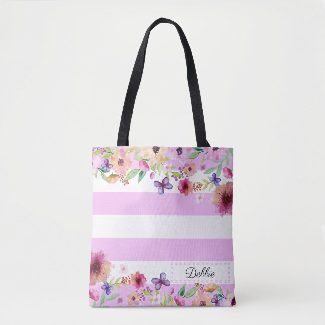 Bolsa De Tote Con Floral Brillante De Lavanda (Anverso)