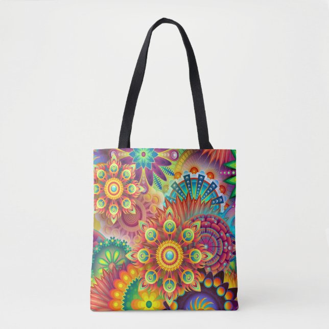 bolsa de tote con flores psicodélicas (Anverso)
