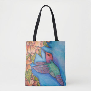 Bolsa de Tote con Hummingbird y flores Lápiz de ar