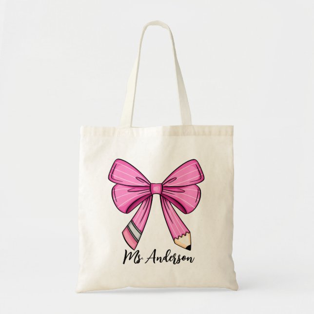 Bolsa de Tote con lápiz de lápiz rosa personalizad (Frente)