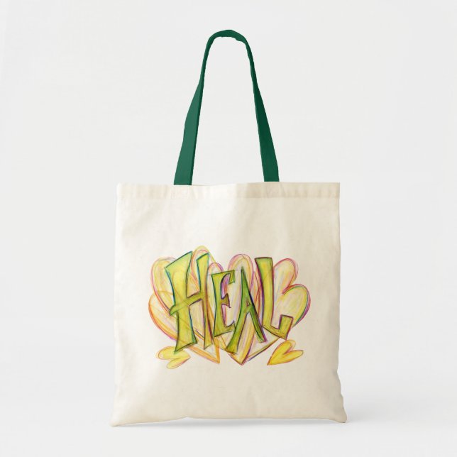 Bolsa De Tote Con Mano Verde De Curación De Palabr (Frente)