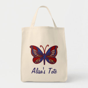 Bolsa de Tote con mariposa azul rojo y grocería