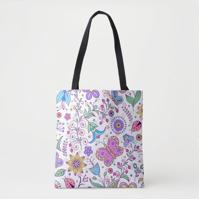 Bolsa de Tote con mariposa floral colorida - Natur (Anverso)