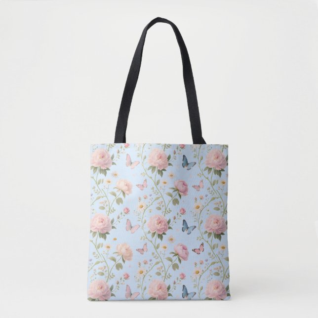 Bolsa de Tote con Mariposa Floral con Peonies (Anverso)