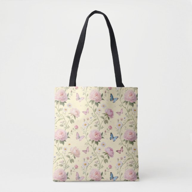 Bolsa de Tote con Mariposa Floral con Peonies (Anverso)