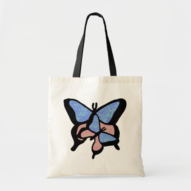 Bolsa de Tote con mariposas azules y rosas (Frente)