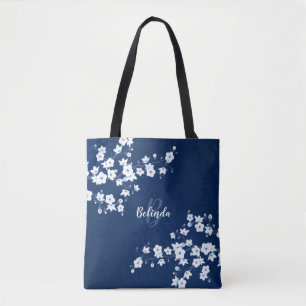 Bolsa de Tote con Monograma Blanco Azul de la Mari