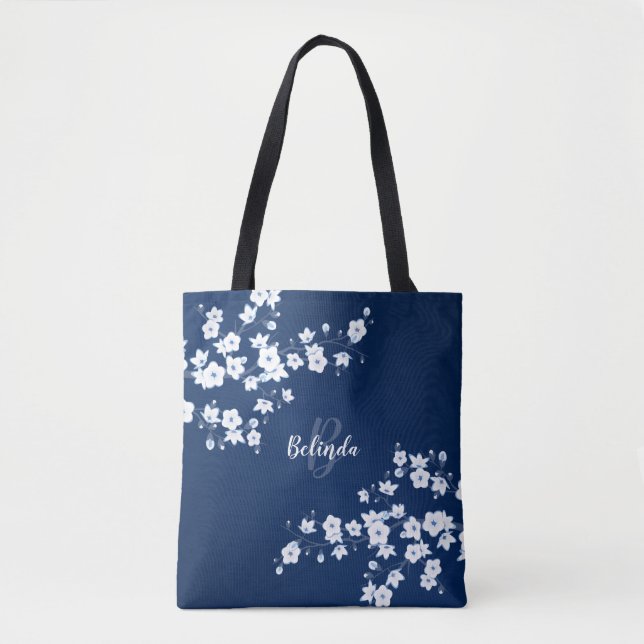 Bolsa de Tote con Monograma Blanco Azul de la Mari (Anverso)