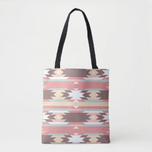 Bolsa de Tote con motivos azteca marrón, malva y v