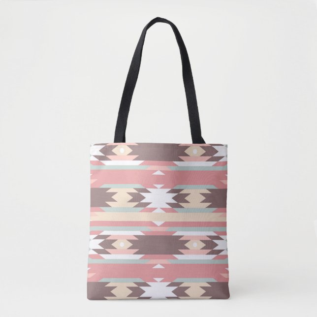 Bolsa de Tote con motivos azteca marrón, malva y v (Anverso)