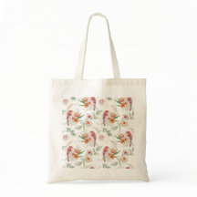 Bolsa de Tote con pájaros y flores en Beige